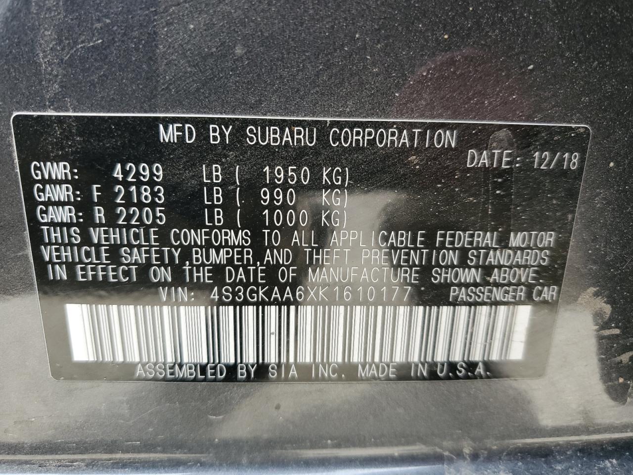 Lot #3033060986 2019 SUBARU IMPREZA