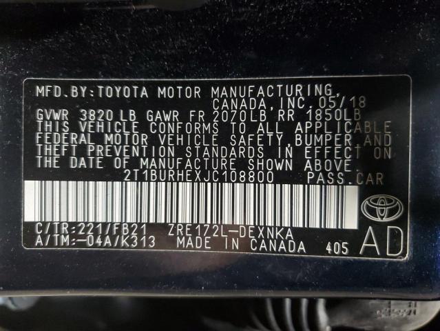 2018 TOYOTA COROLLA L - 2T1BURHEXJC108800