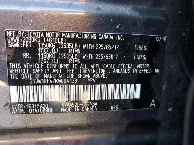 2019 TOYOTA RAV4 XLE - 2T3W1RFV7KW004138