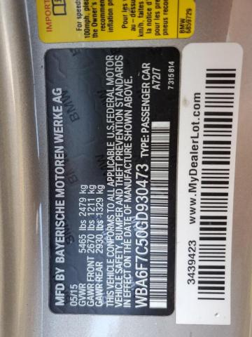 2016 BMW 650 XI WBA6F7C50GD930473