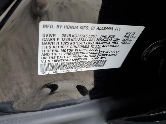 2018 HONDA PILOT EXL - 5FNYF5H51JB007931