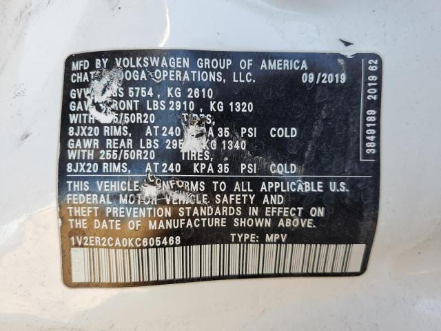2019 VOLKSWAGEN ATLAS SEL - 1V2ER2CA0KC605468