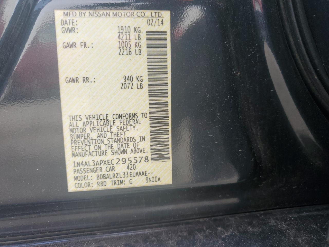 Lot #3024694584 2014 NISSAN ALTIMA 2.5