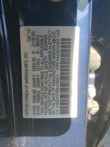 2019 HONDA ACCORD EX - 1HGCV1F43KA160211
