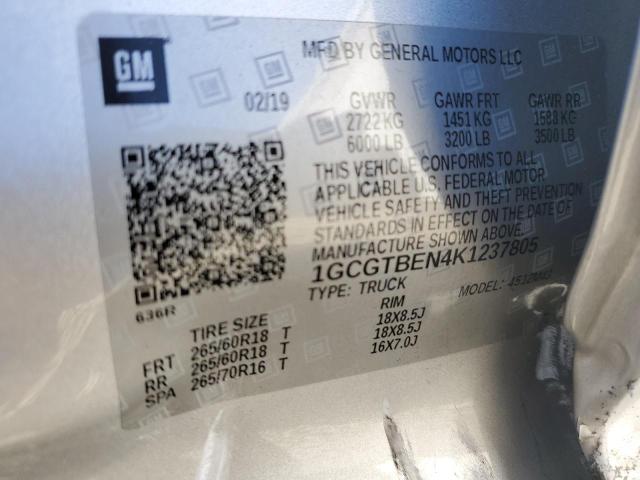 2019 CHEVROLET COLORADO - 1GCGTBEN4K1237805