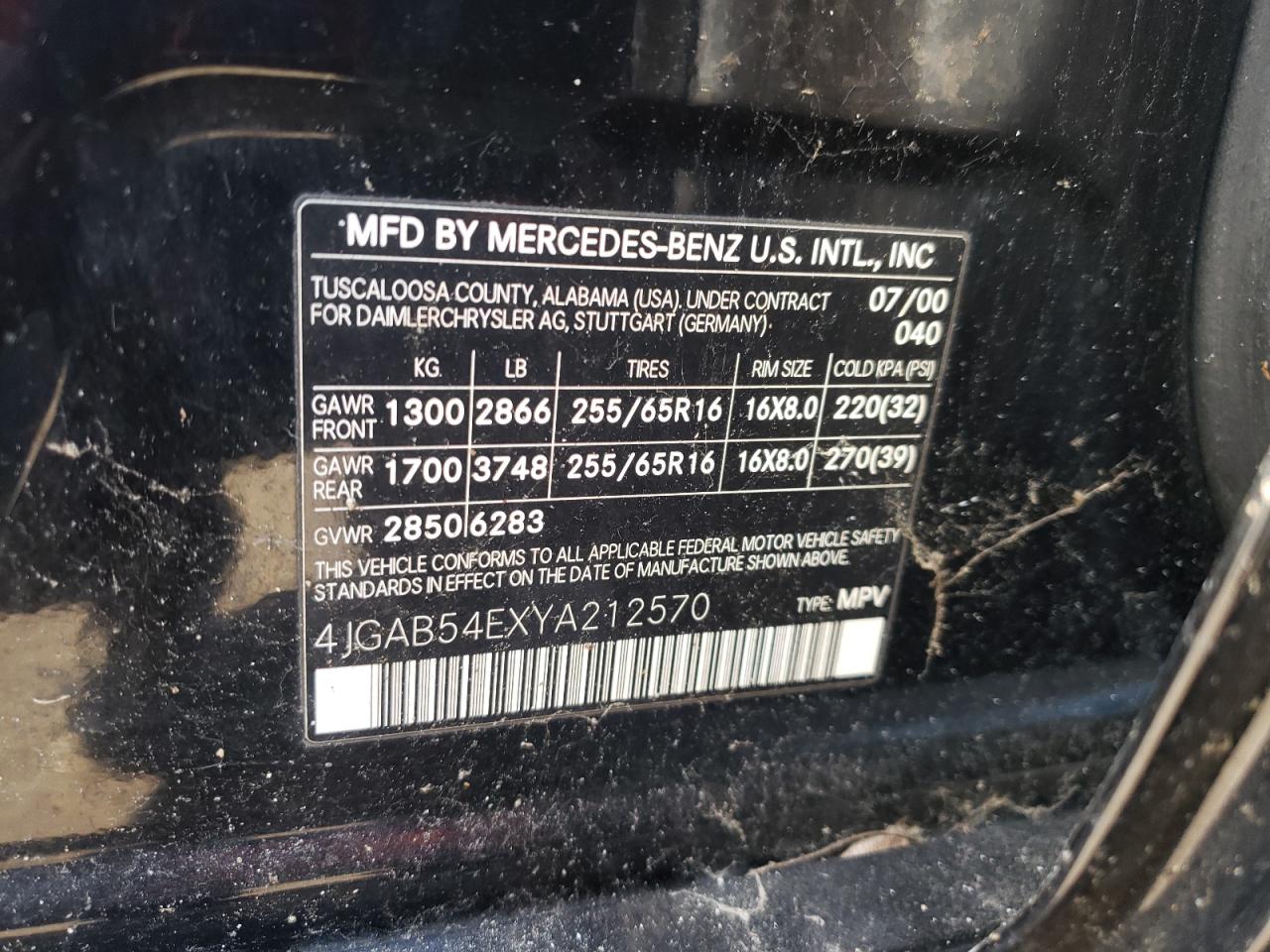 Lot #2990796341 2000 MERCEDES-BENZ ML 320