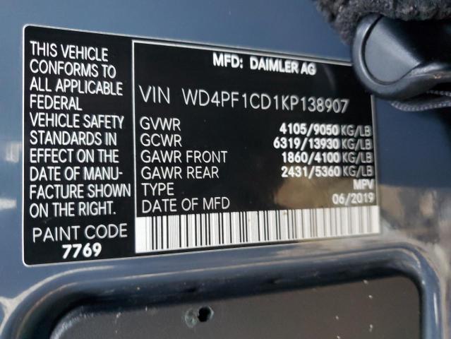 VIN WD4PF1CD1KP138907 2019 MERCEDES-BENZ SPRINTER no.13