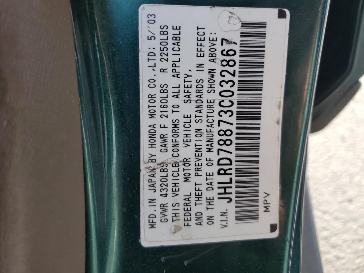 Lot #3292341266 2003 HONDA CR-V EX