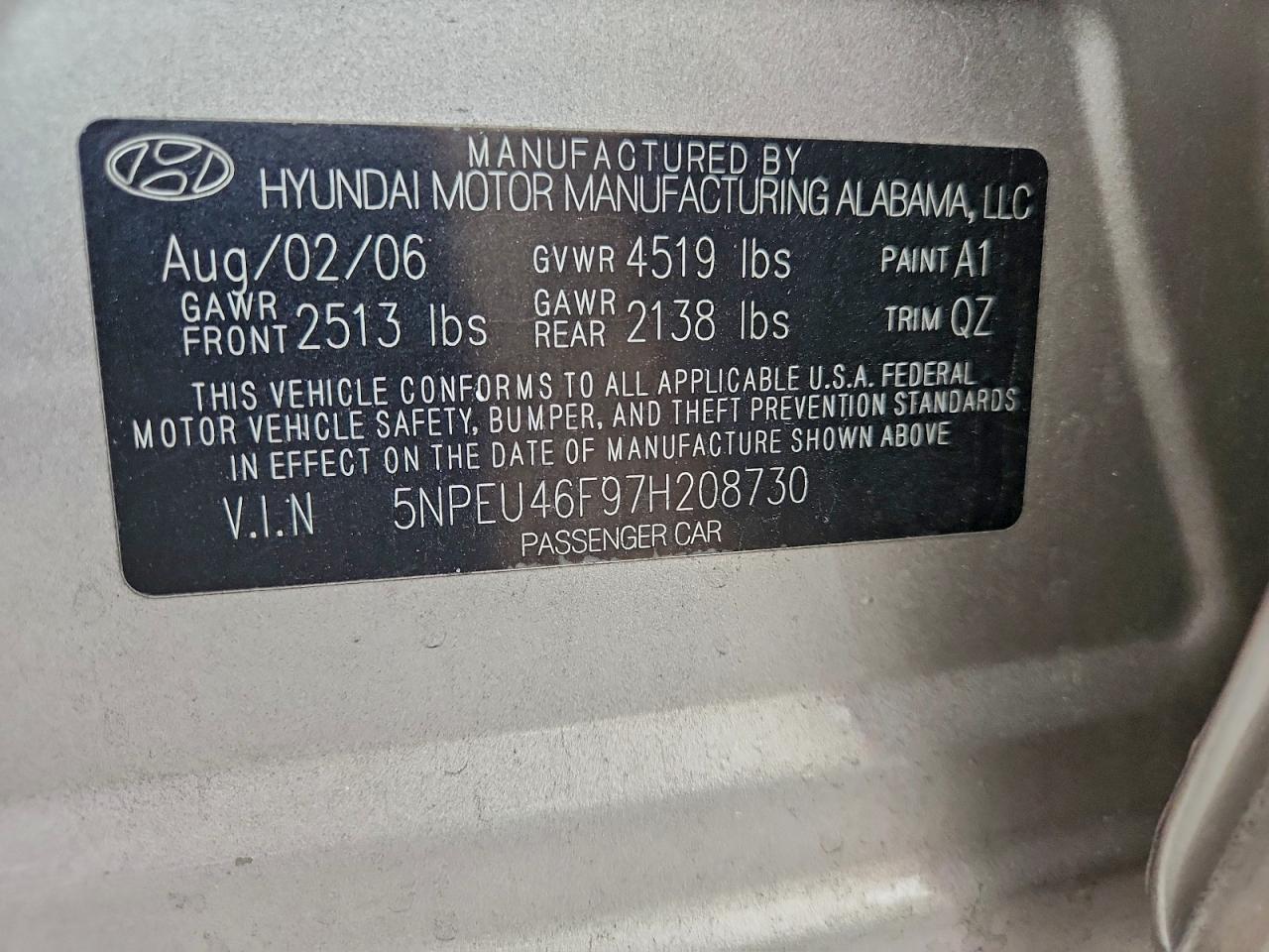 Lot #3315984192 2007 HYUNDAI SONATA SE