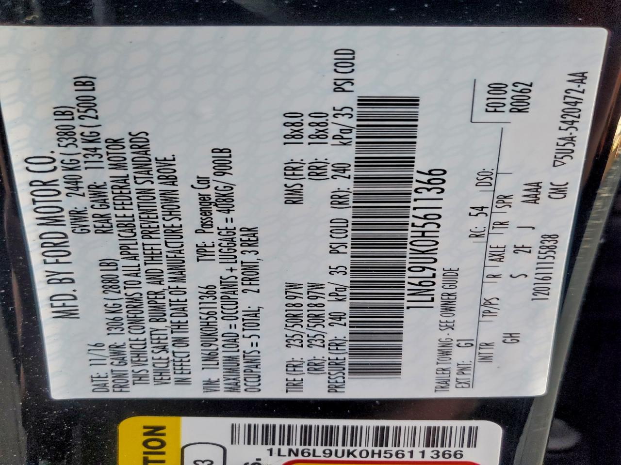 Lot #3302746045 2017 LINCOLN CONTINENTA