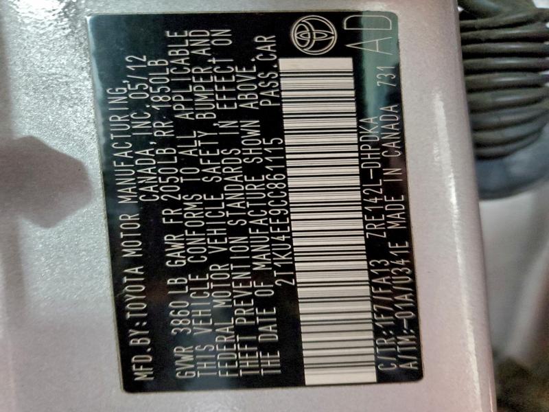 2012 TOYOTA COROLLA MA #3301710418