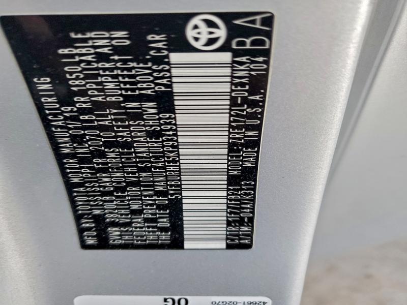 2019 TOYOTA COROLLA L #3304032502