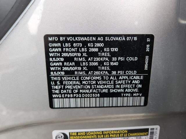 2016 VOLKSWAGEN TOUAREG SP #3293401048