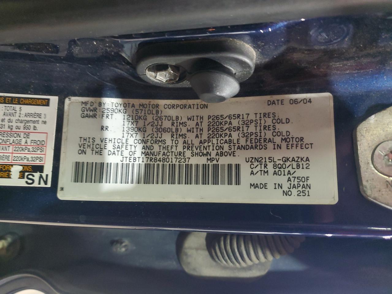 Lot #3280402313 2004 TOYOTA 4RUNNER LI