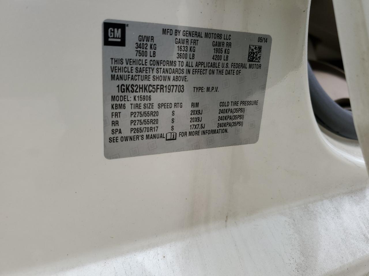 Lot #3301834417 2015 GMC YUKON XL K