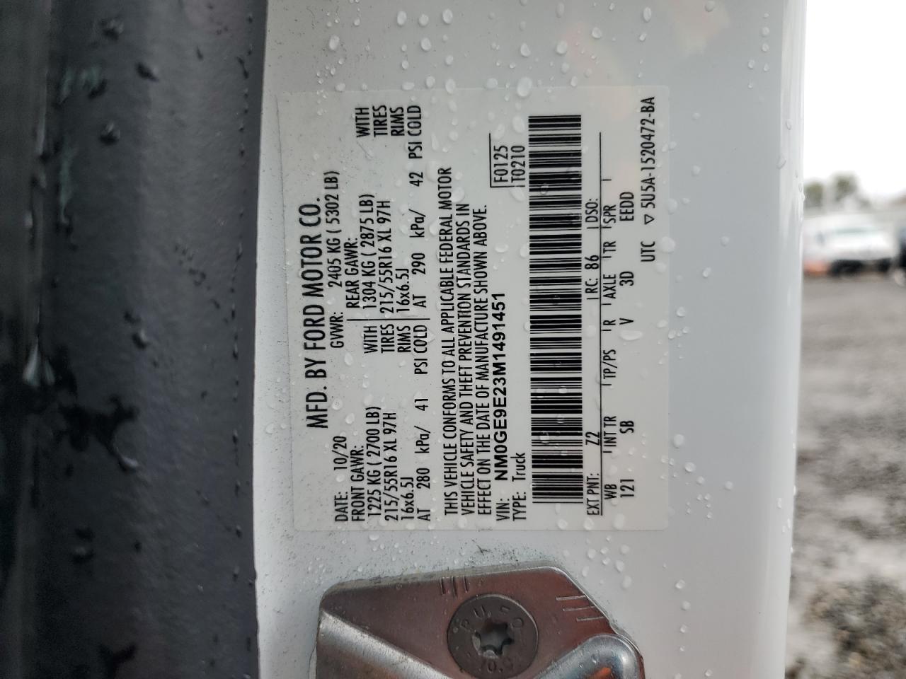 Lot #3311761286 2021 FORD TRANSIT CO