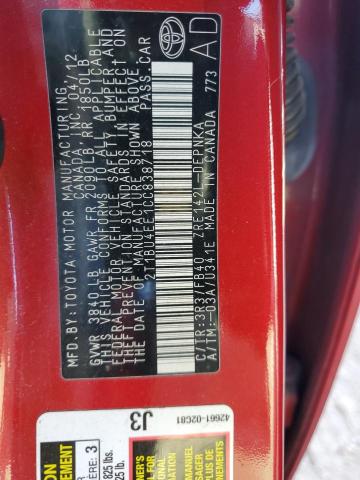 2012 TOYOTA COROLLA BA #3316009767