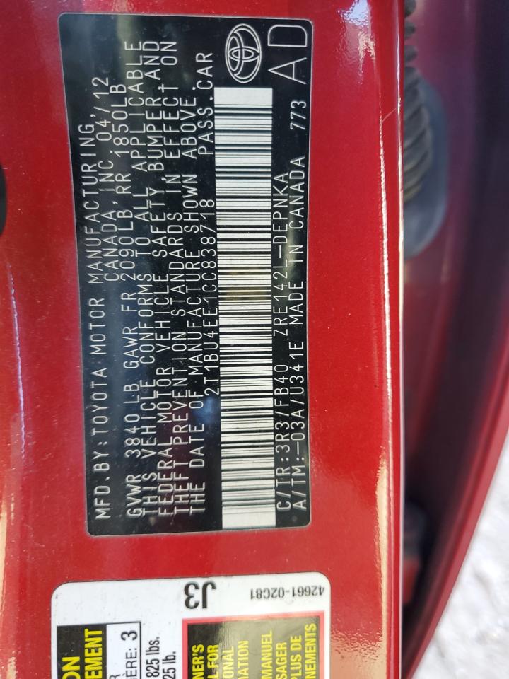 Lot #3316009767 2012 TOYOTA COROLLA BA