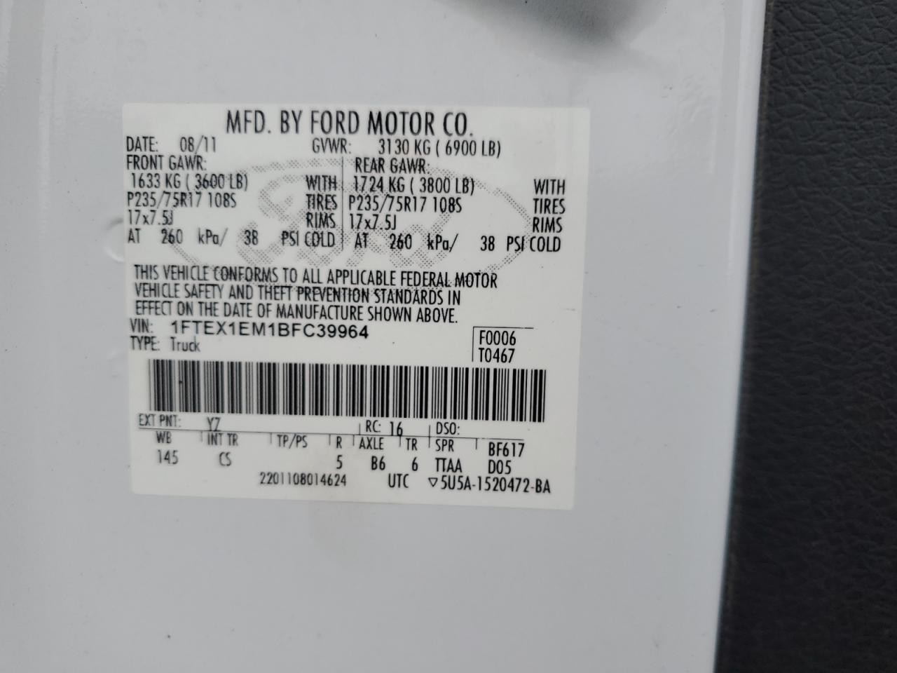 Lot #3282268862 2011 FORD F150 SUPER