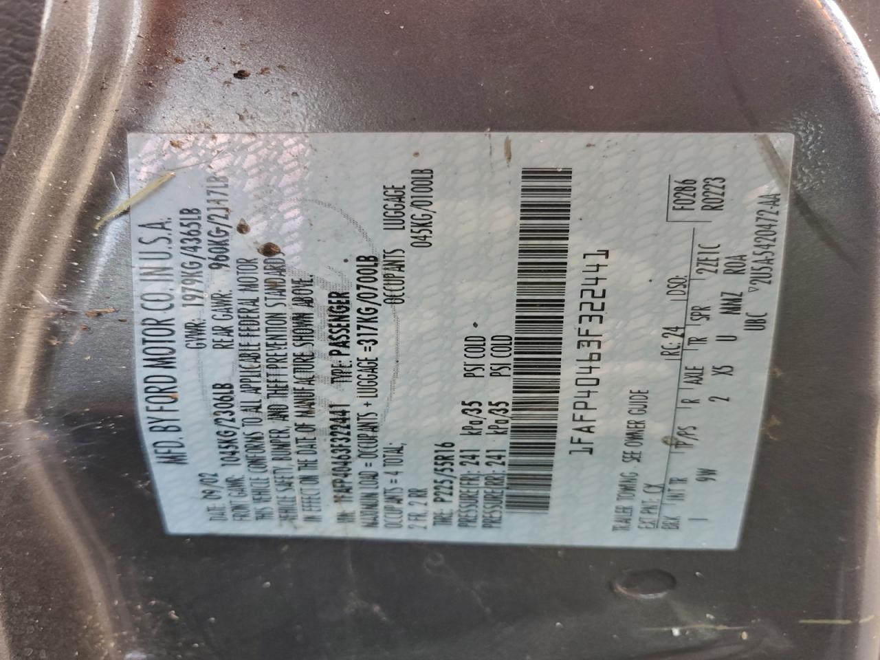 Lot #3301624642 2003 FORD MUSTANG