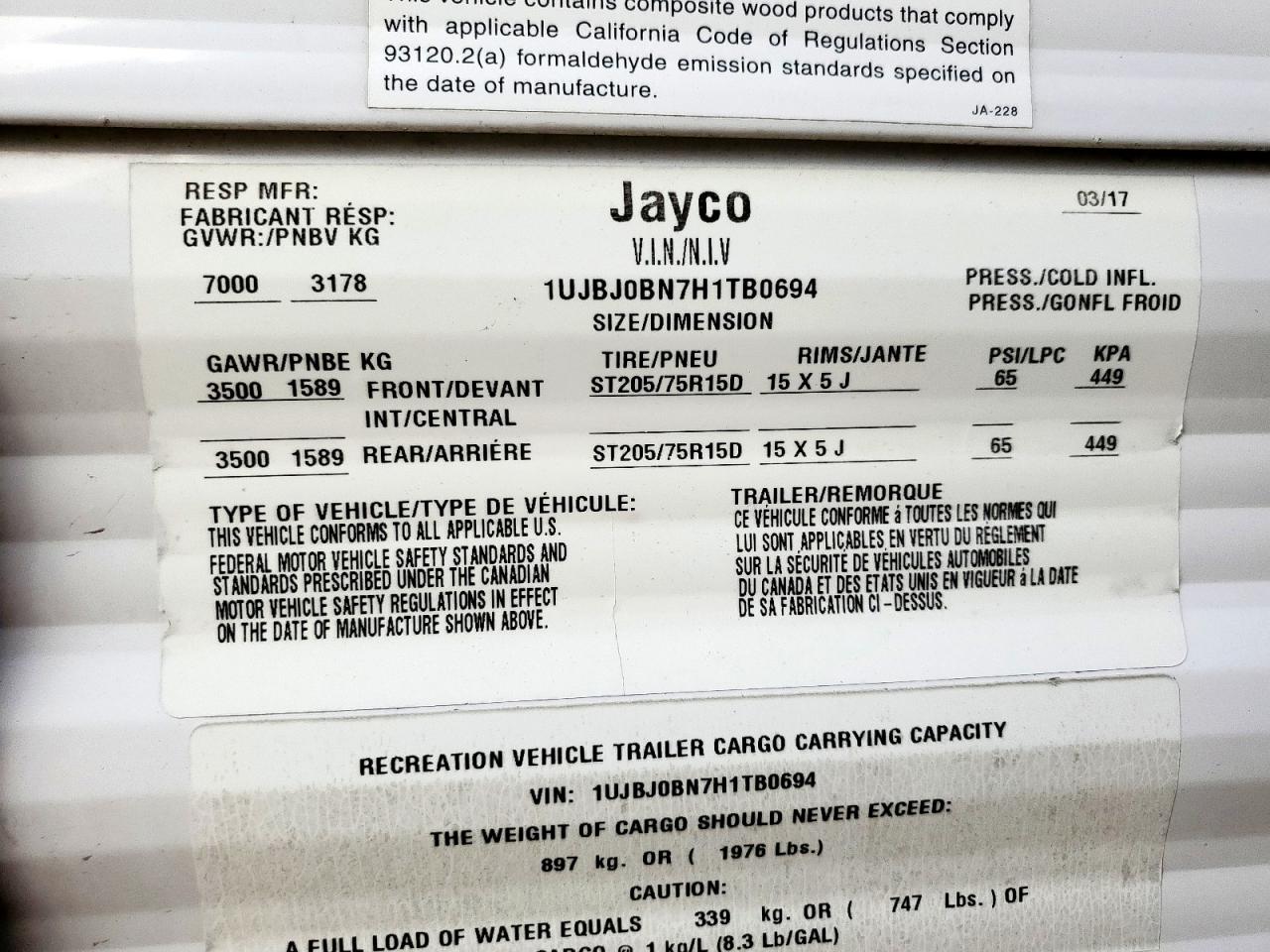 Lot #3292687615 2017 JAYCO JAY JAY FLIGHT