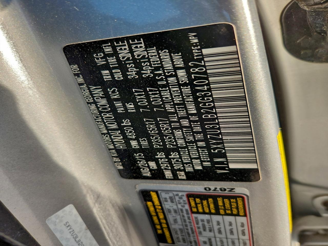 Lot #3302816975 2016 HYUNDAI SANTA FE S