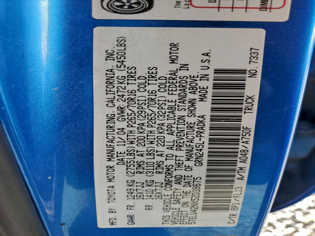 Lot #3296606052 2005 TOYOTA TACOMA DOU