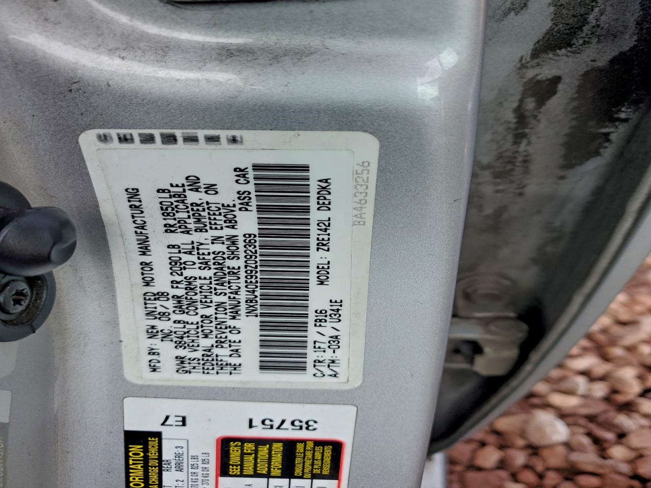 Lot #3298311137 2009 TOYOTA COROLLA BA