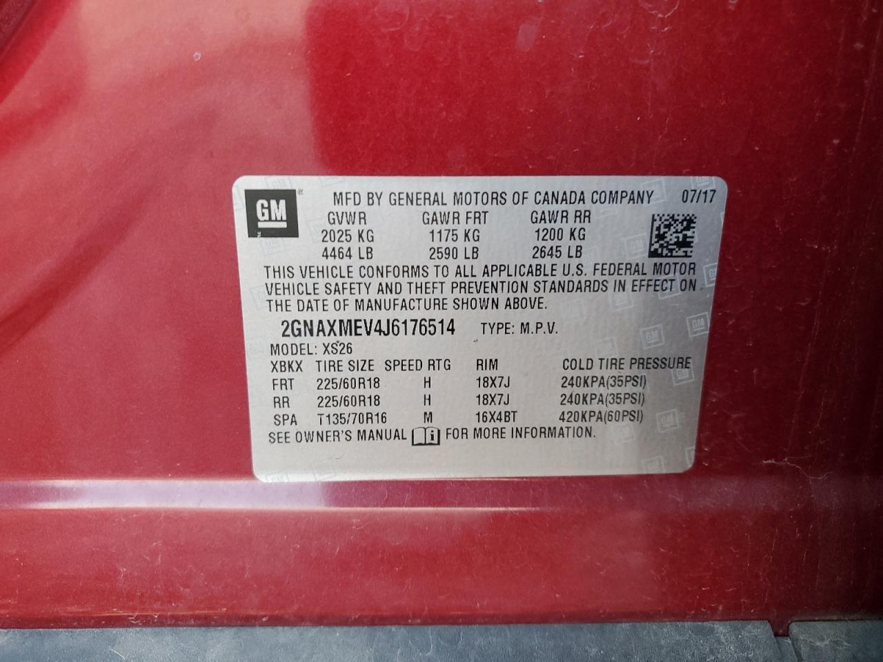 Lot #3302795921 2018 CHEVROLET EQUINOX PR