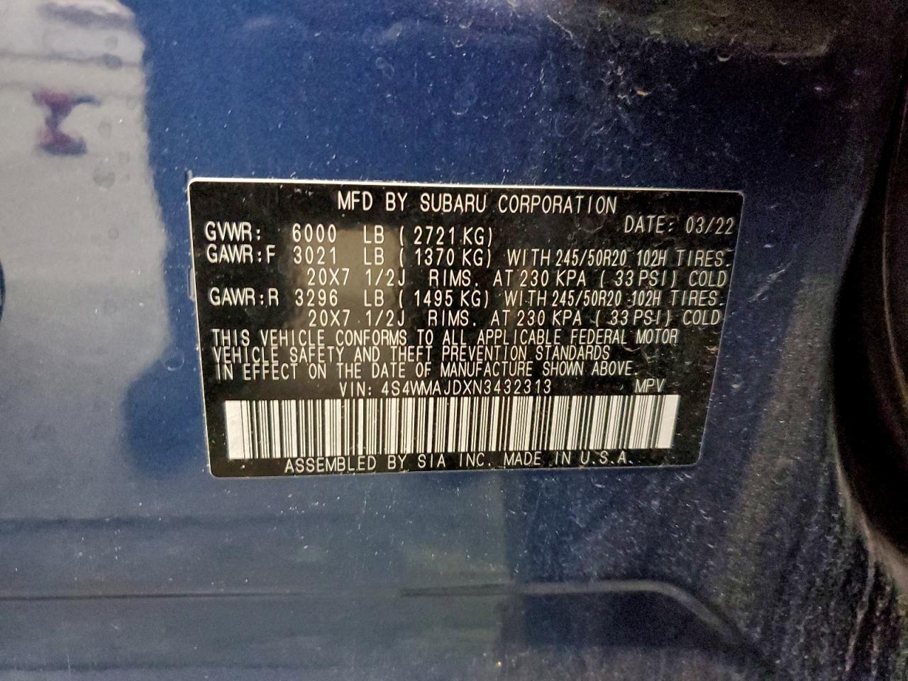 Lot #3317083988 2022 SUBARU ASCENT ONY