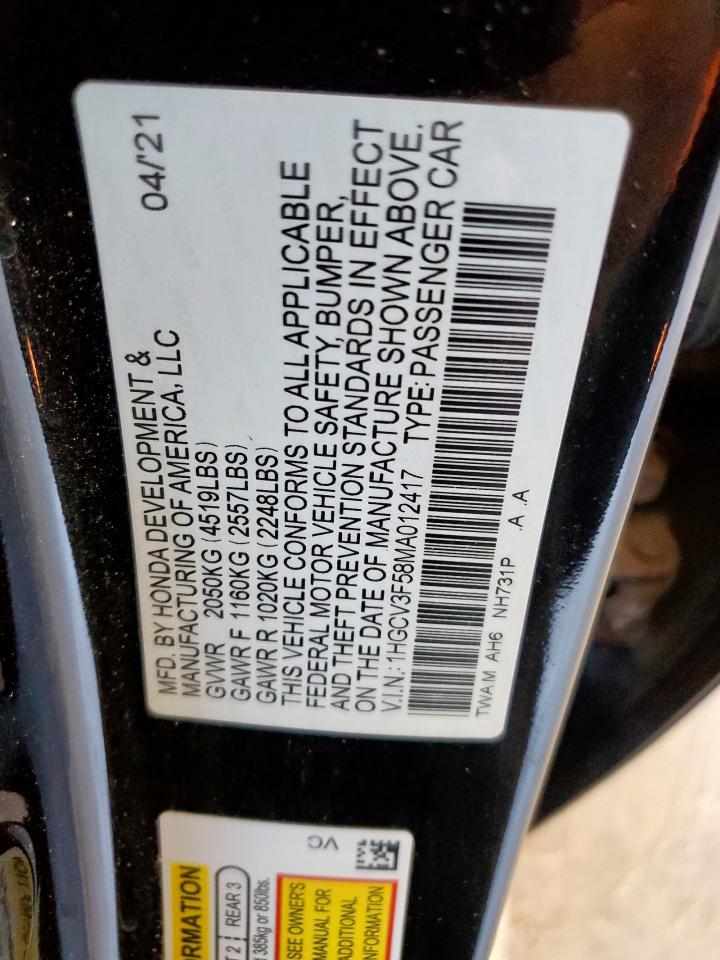 Lot #3318078367 2021 HONDA ACCORD HYB