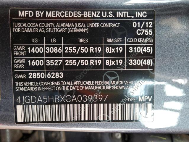 2012 MERCEDES-BENZ ML 350 4MA #3301762361