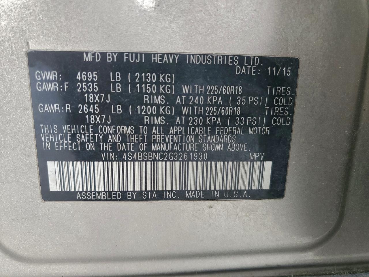 SUBARU OUTBACK 2.5I LIMITED