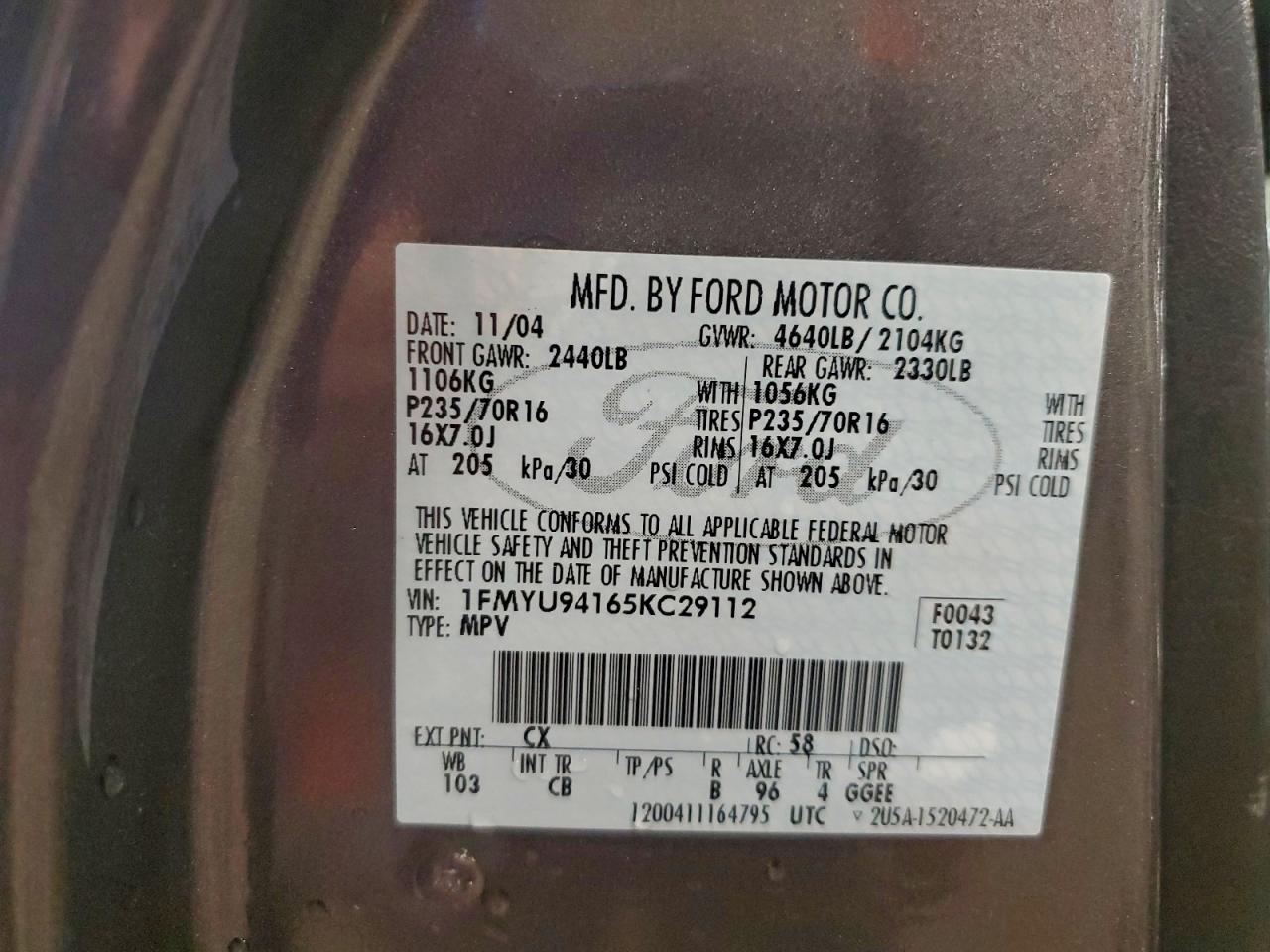 Lot #3311473257 2005 FORD ESCAPE LIM