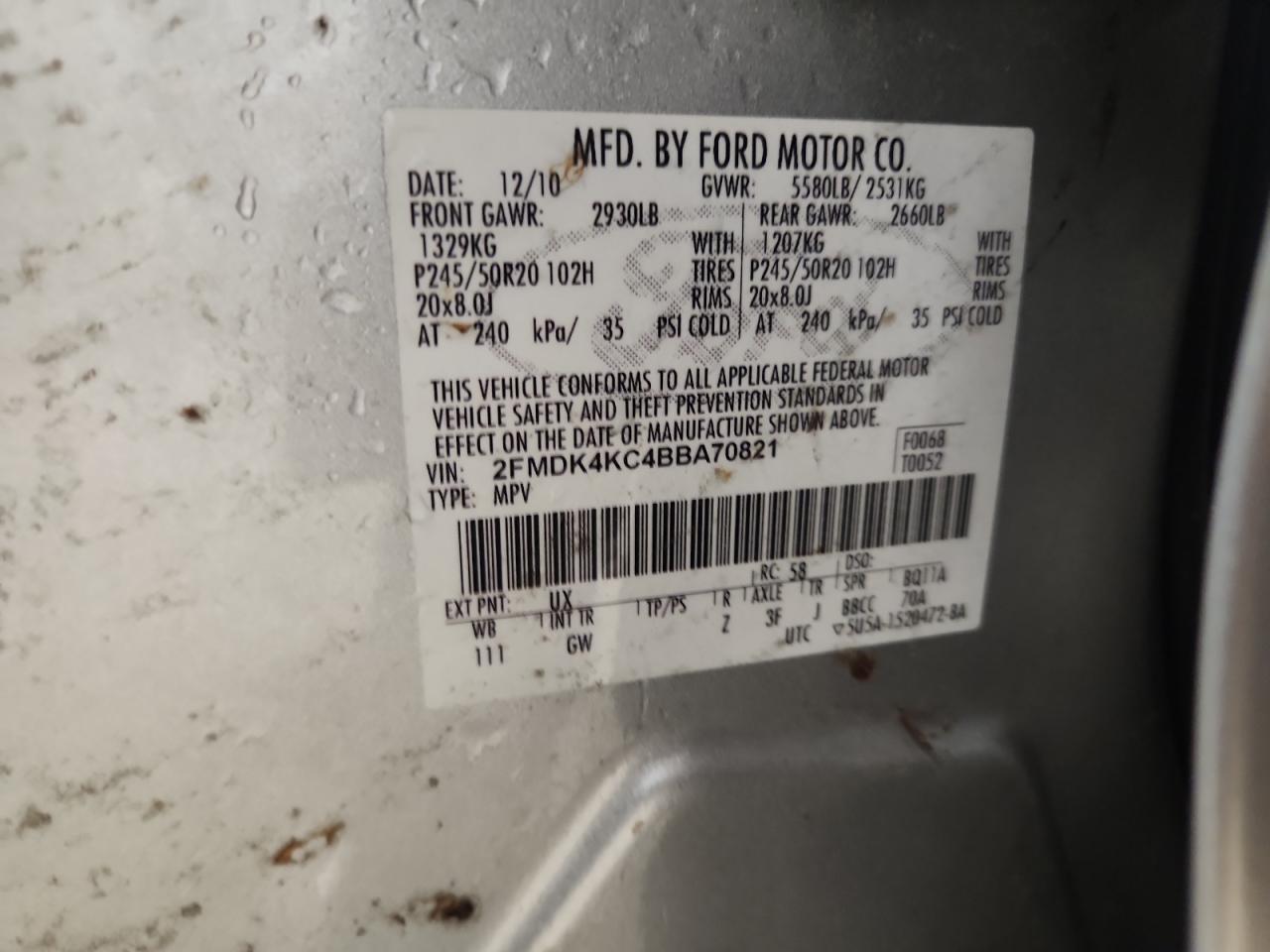 Lot #3309640081 2011 FORD EDGE LIMIT