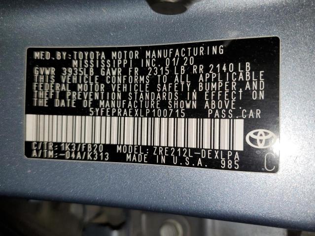 2020 TOYOTA COROLLA LE #3294346874