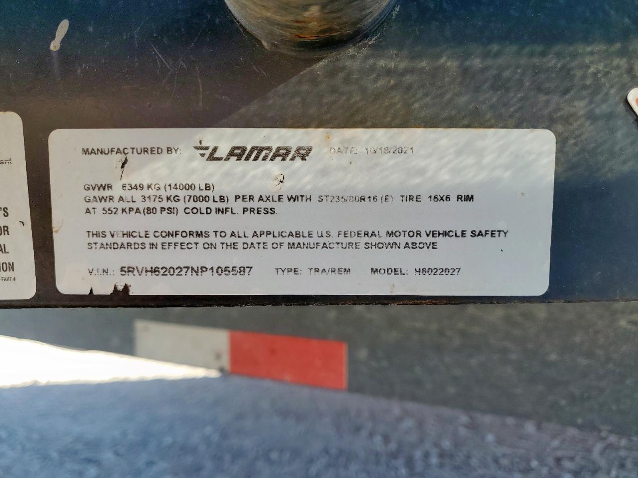 Lot #3283885419 2022 LAMAR UNKNOWN