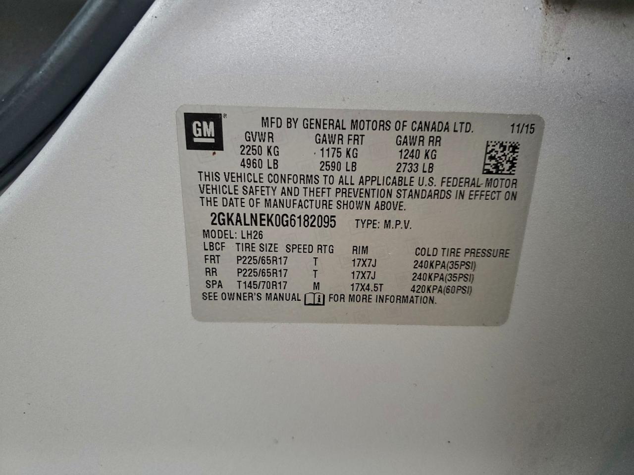 Lot #3296221477 2016 GMC TERRAIN SL