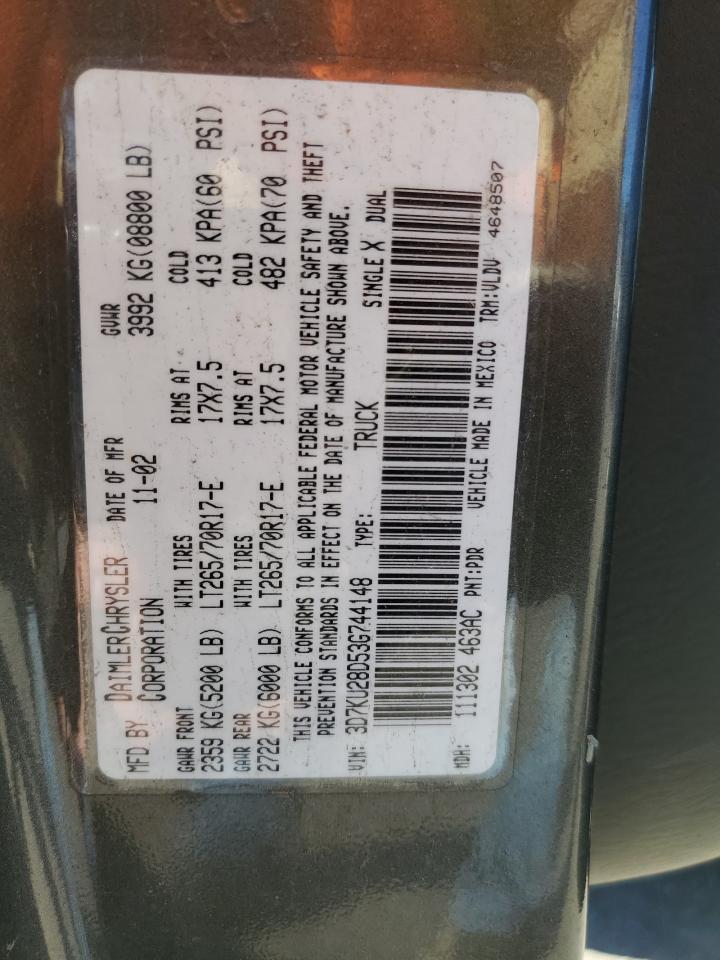 Lot #3291295521 2003 DODGE RAM 2500 S