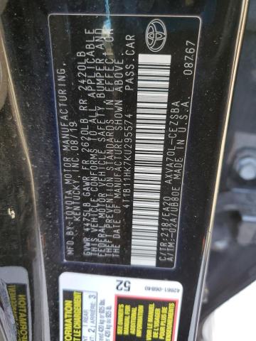 2019 TOYOTA CAMRY L #3297115521