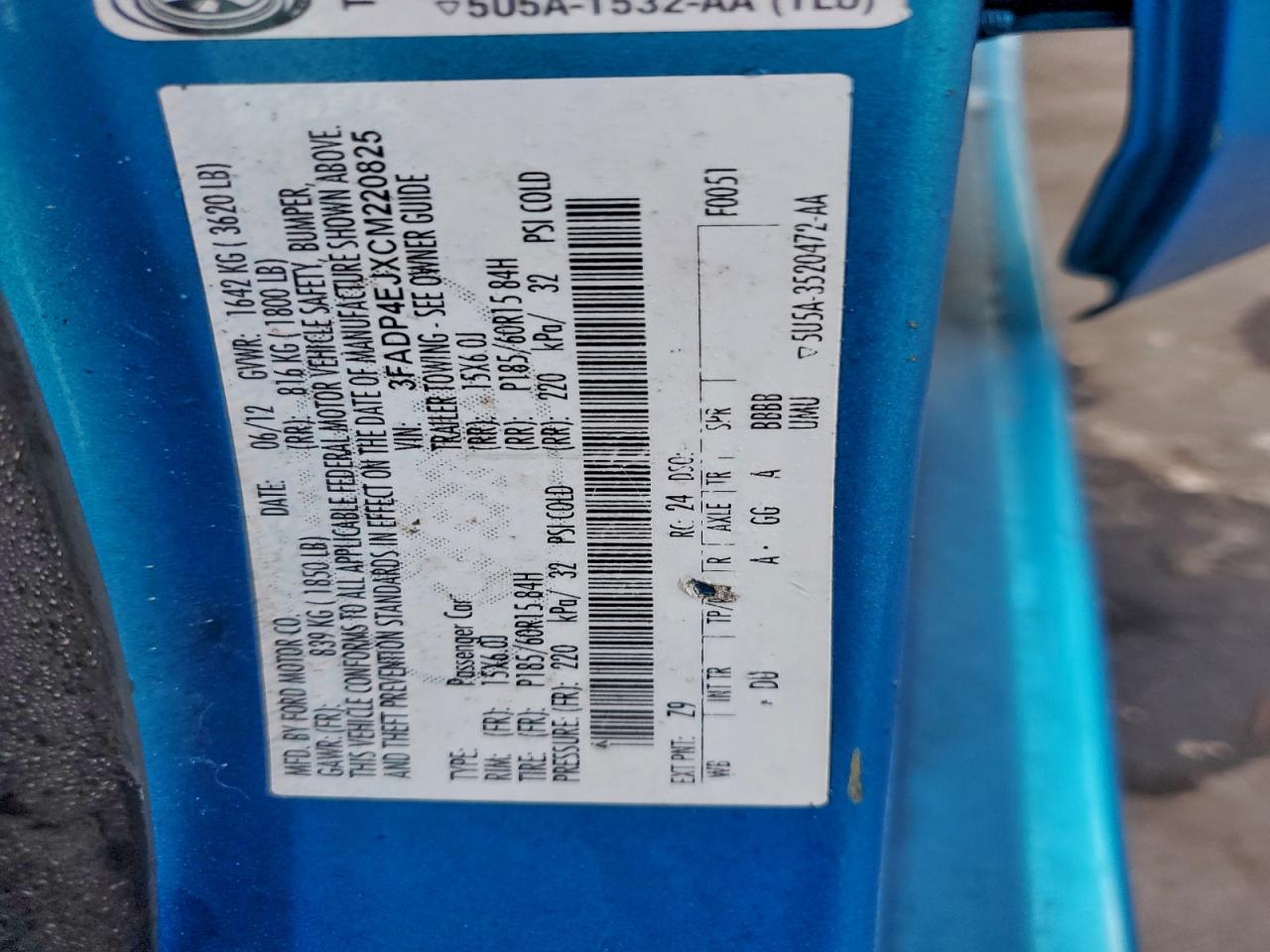 Lot #3302879961 2012 FORD FIESTA SE