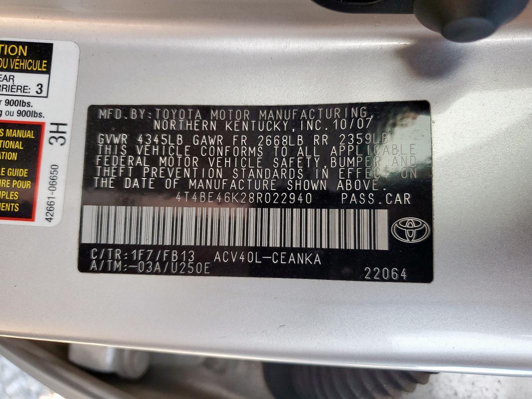 2008 TOYOTA CAMRY CE #3291631338