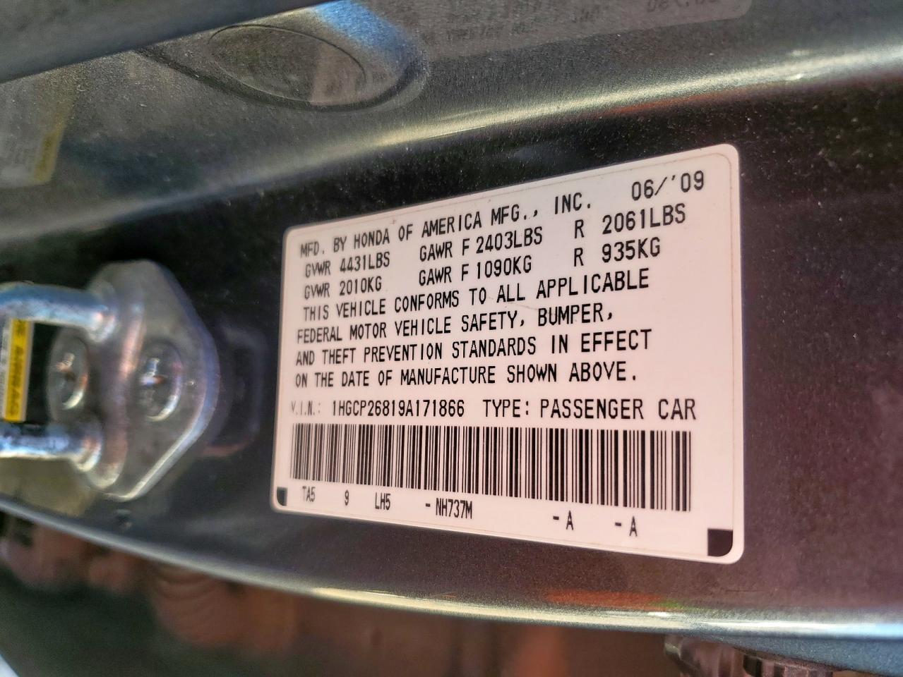 Lot #3306883894 2009 HONDA ACCORD EXL