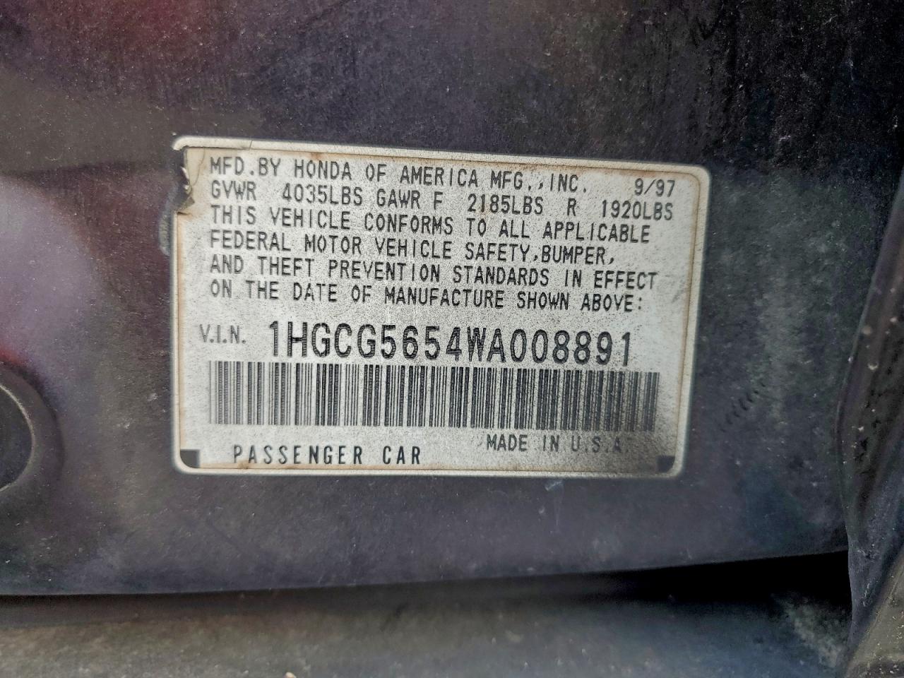 Lot #3302908113 1998 HONDA ACCORD EX