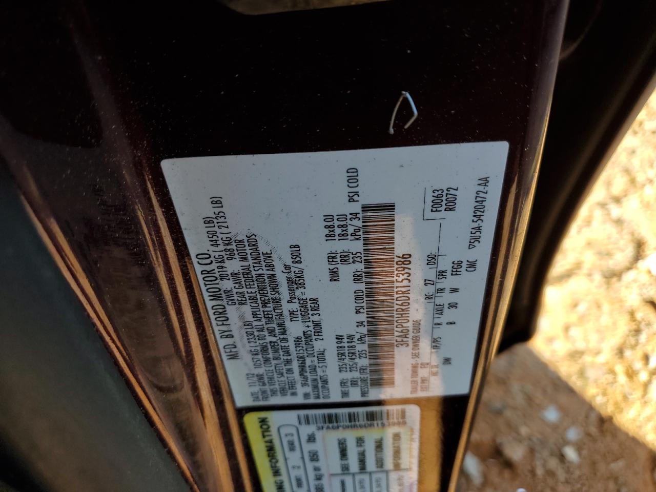 Lot #3301791404 2013 FORD FUSION SE