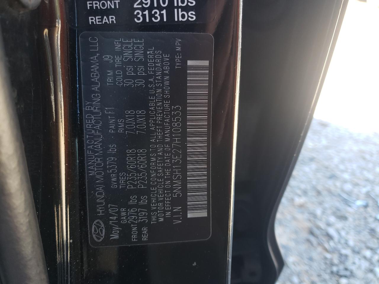 Lot #3291356157 2007 HYUNDAI SANTA FE S