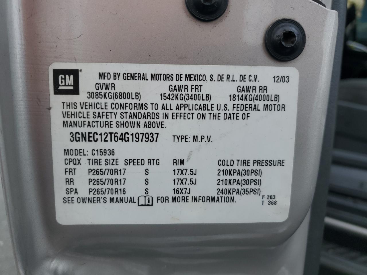 Lot #3302929619 2004 CHEVROLET AVALANCHE