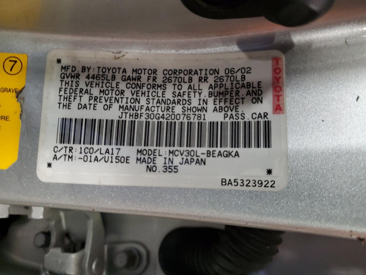 Lot #3285712655 2002 LEXUS ES 300