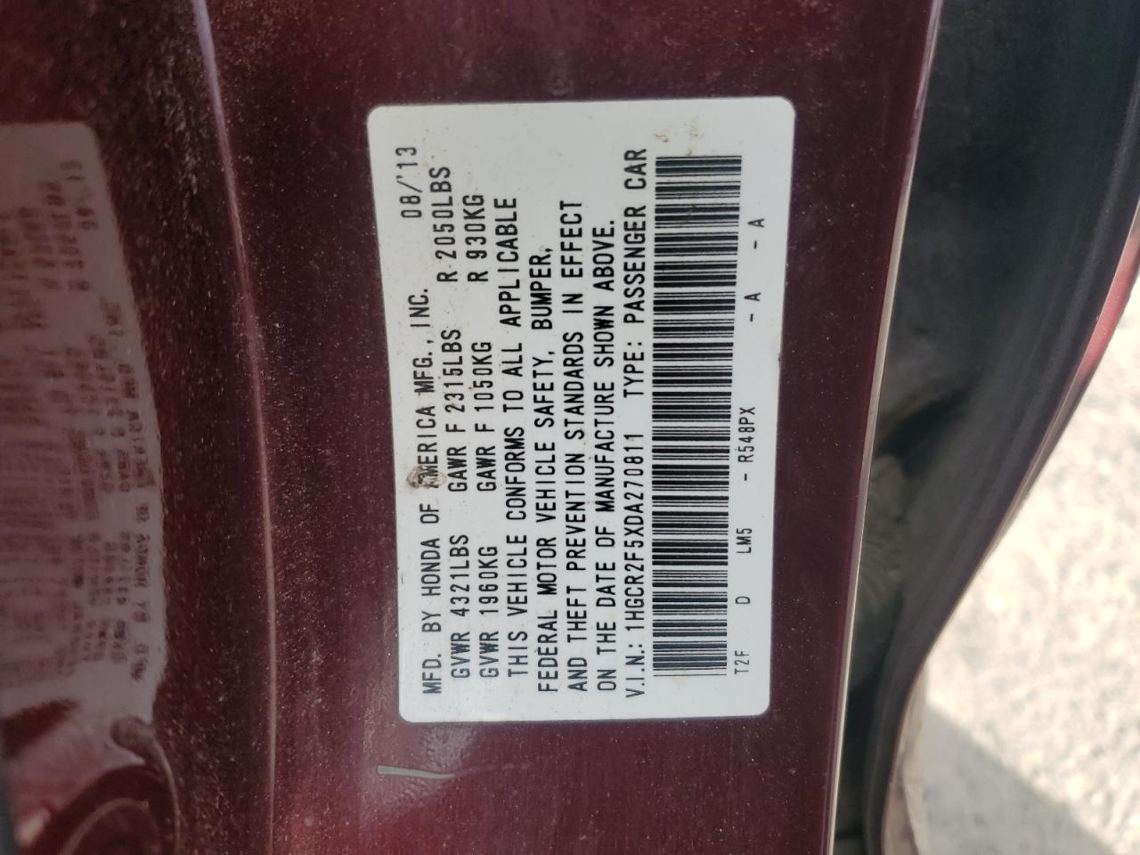 Lot #3297871771 2013 HONDA ACCORD SPO