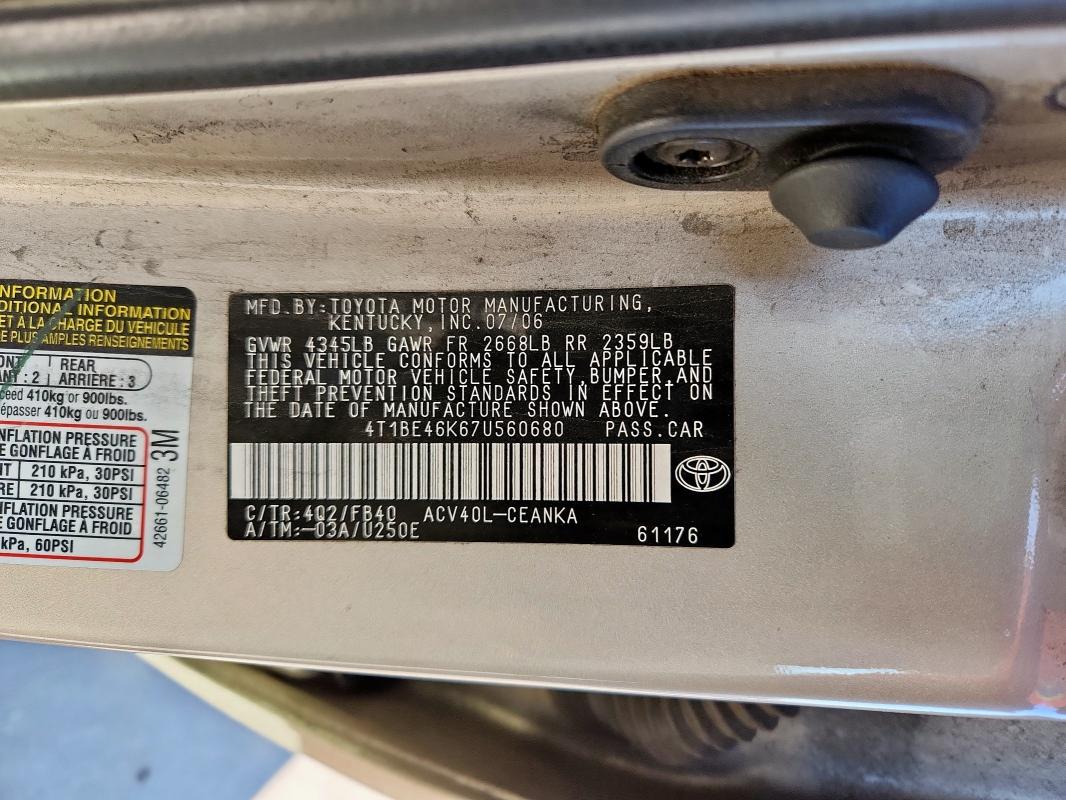 2007 TOYOTA CAMRY CE #3309180617